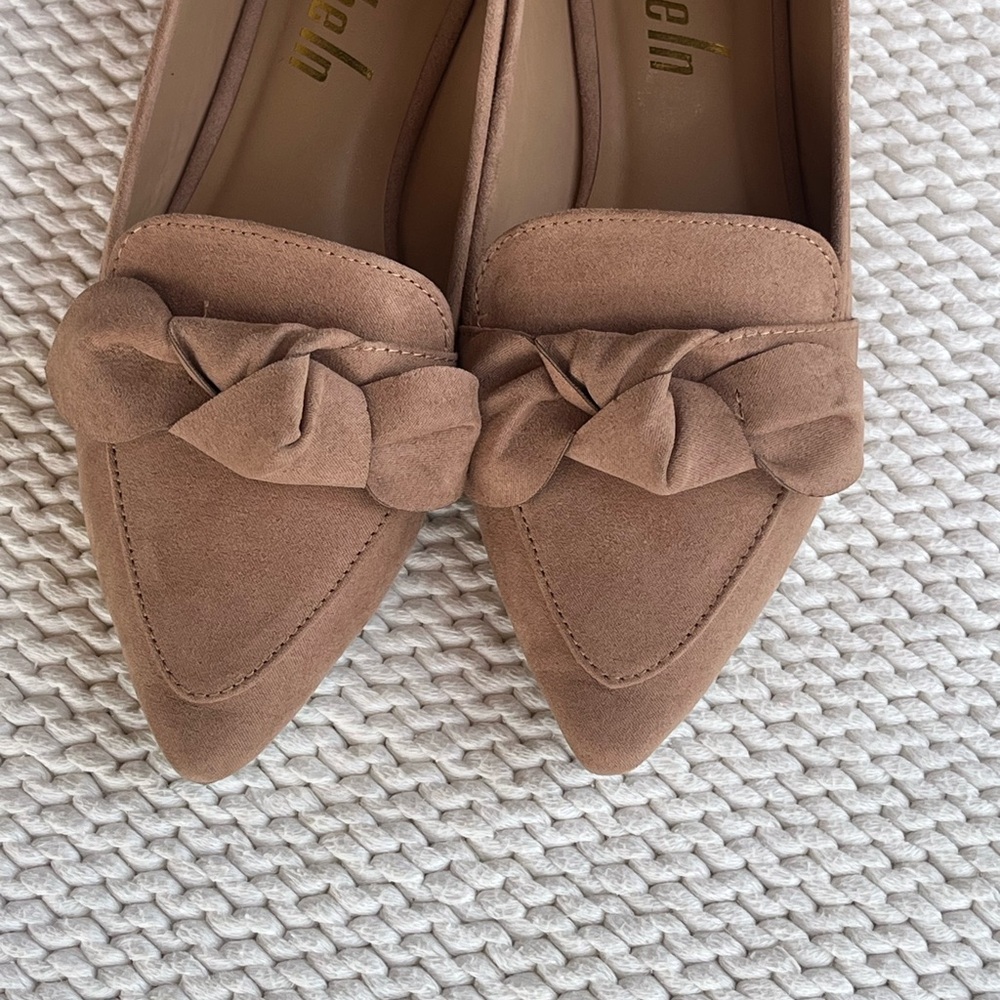 SheIn Pointed Toe Bow Loafers - Mauve/Tan Suede Style - Size 7.5 - Picture 6 of 7